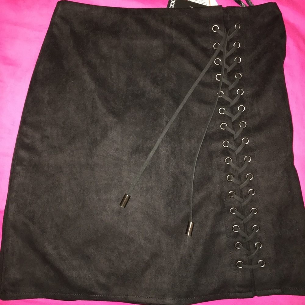 High-Rise Black Suede Skirt